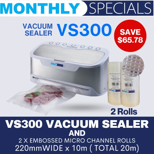 VS300 Vacuum Sealer and 2 Embossed Micro Channel Rolls 220mm x 10m