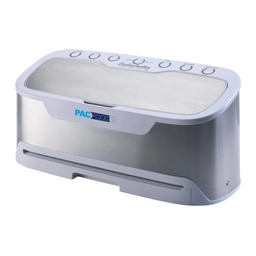 Grey and white vacuum sealer with vacuumed sealed fish