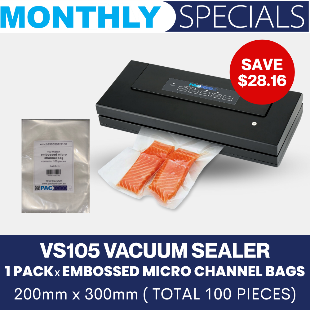 VS105 Vacuum Sealer and 1Pack x Embossed Micro Channel Bags 200mmx300mm 1 VS105 Vacuum Sealer and 1Pack x Embossed Micro Channel Bags 200mmx300mm