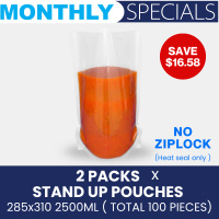 Stand Up Pouches 285 x 310 (2,500ml) x 2 Packs (Total 100 Pieces)
