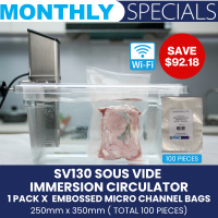 PF-SV130 Sous Vide Immersion Circulator + 1 Pack of Embossed Micro Channel Bags 250mm x 350mm (100 Pieces)