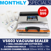 VS603 Vacuum Sealer With Cutter Box + Embossed And Micro Channel Rolls
